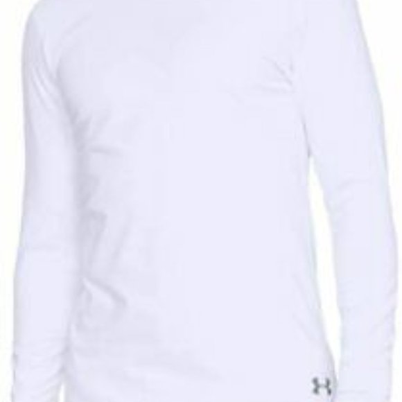 Men's White Under Armour Coldgear Fitted Crewneck Fleece Lined Long Sleeve - Picture 3 of 3